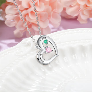 925 Sterling Silver Two Birthstone Heart Necklace