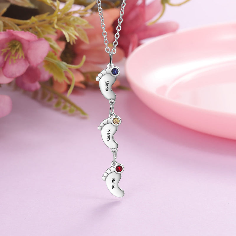 Personalized Name Baby Feet Necklace