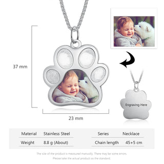 Stainless Steel Paw Shape Photo Pendant Necklace