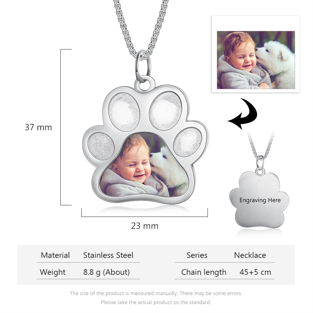 Stainless Steel Paw Shape Photo Pendant Necklace