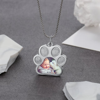 Stainless Steel Paw Shape Photo Pendant Necklace