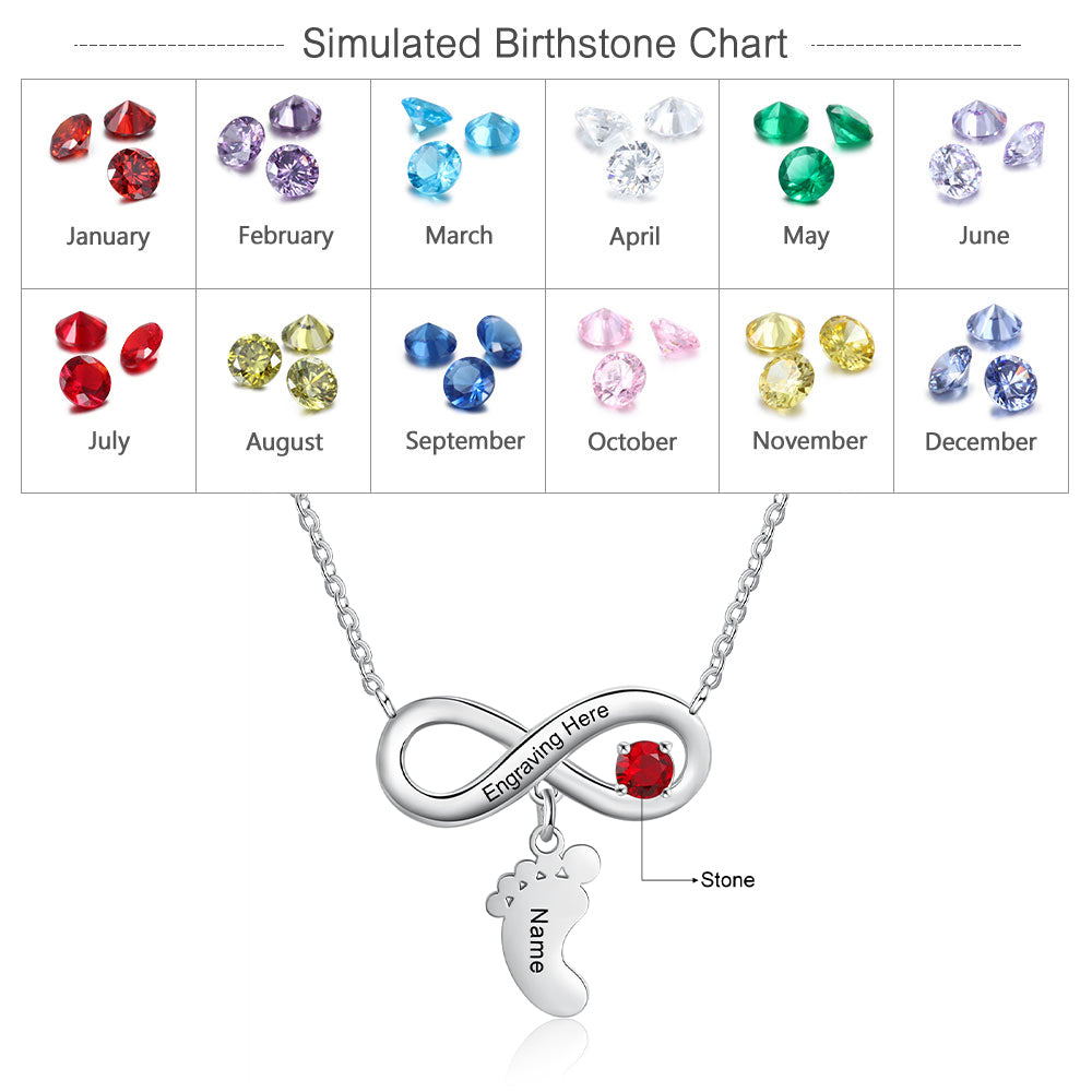 Personalized Birthstone Infinity Baby Feet Necklace