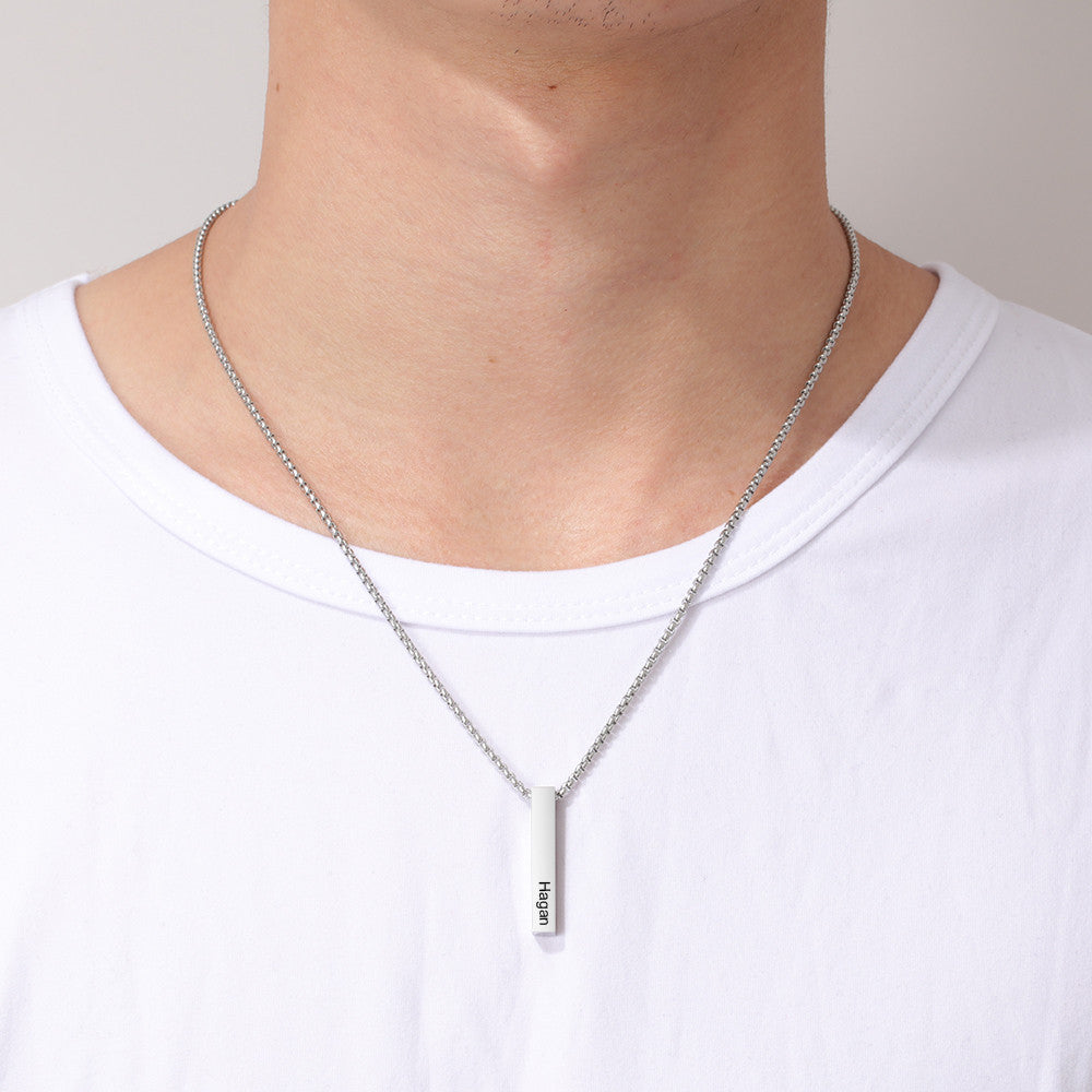 Engraving Stainless Steel Vertical Bar Necklace