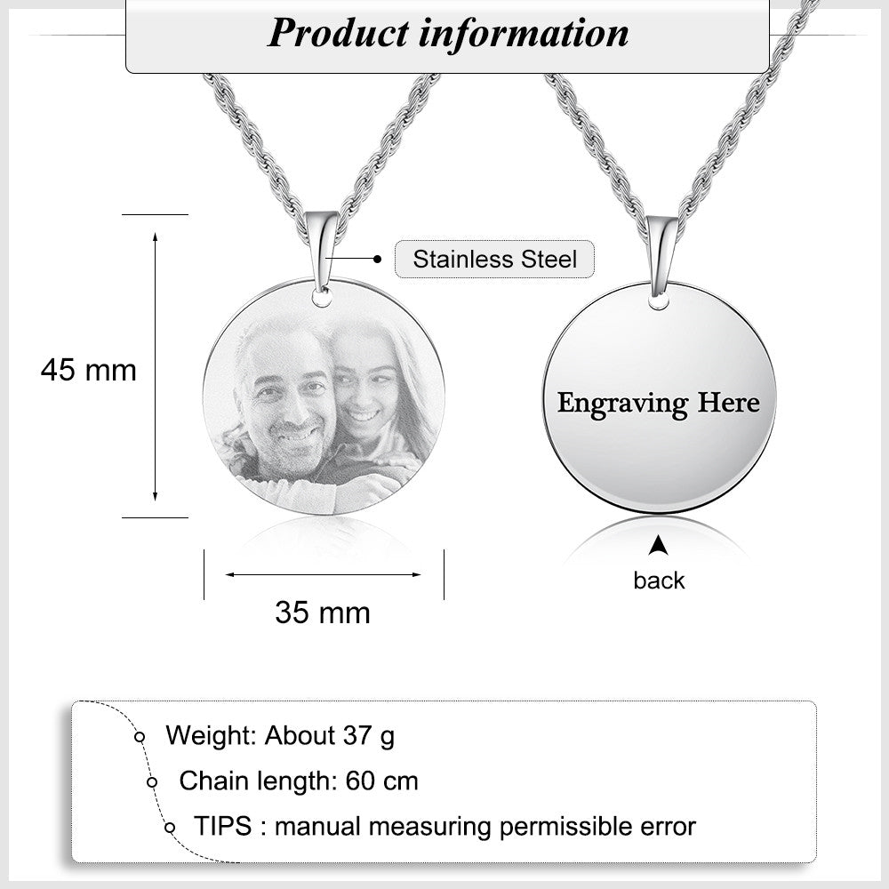Engraving Stainless Steel Photo Necklace