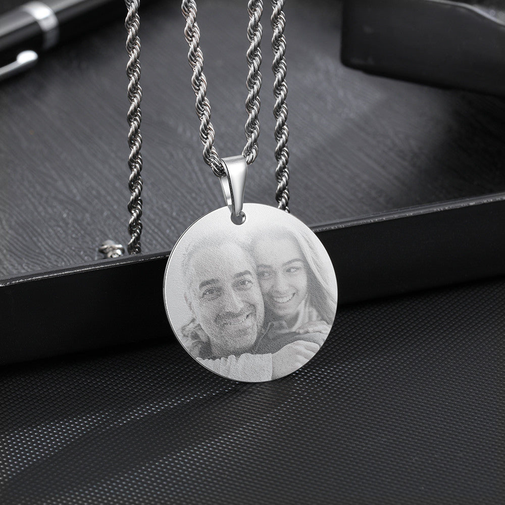 Engraving Stainless Steel Photo Necklace