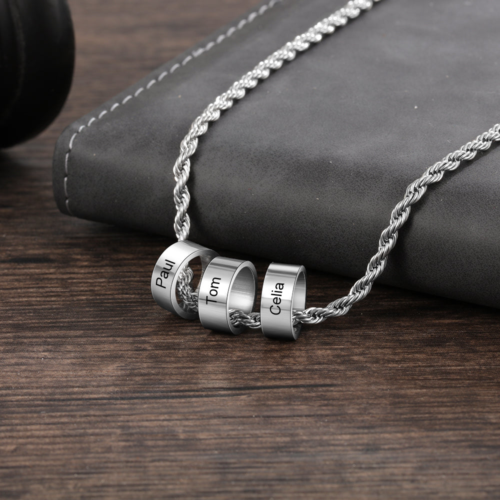 Engraving Stainless Steel Charm Bead Necklace