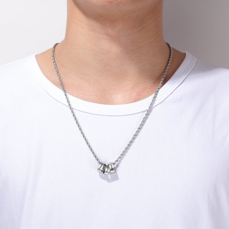 Engraving Stainless Steel Charm Bead Necklace