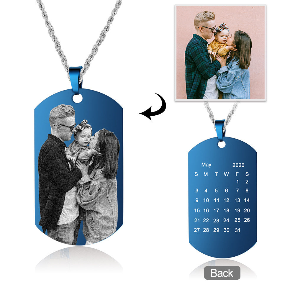 Stainless Steel Blue Shield Shape Pendant Necklaces with Personalized Photo