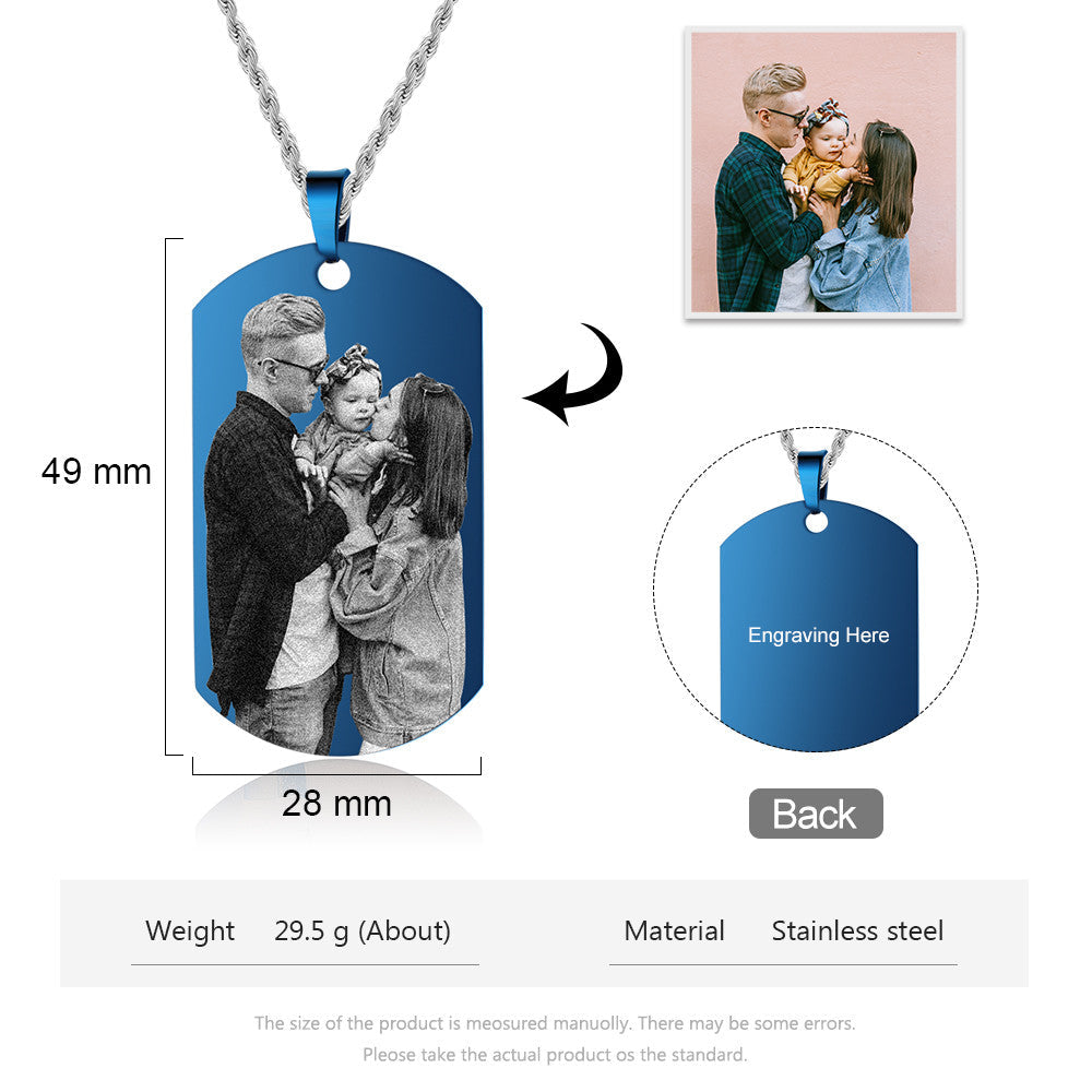 Stainless Steel Blue Shield Shape Pendant Necklaces with Personalized Photo