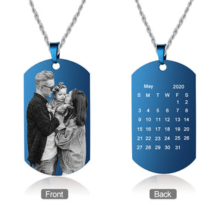 Stainless Steel Blue Shield Shape Pendant Necklaces with Personalized Photo