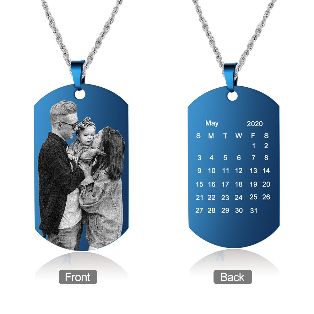 Stainless Steel Blue Shield Shape Pendant Necklaces with Personalized Photo