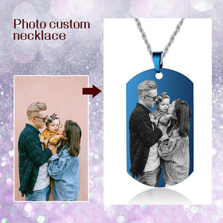 Stainless Steel Blue Shield Shape Pendant Necklaces with Personalized Photo