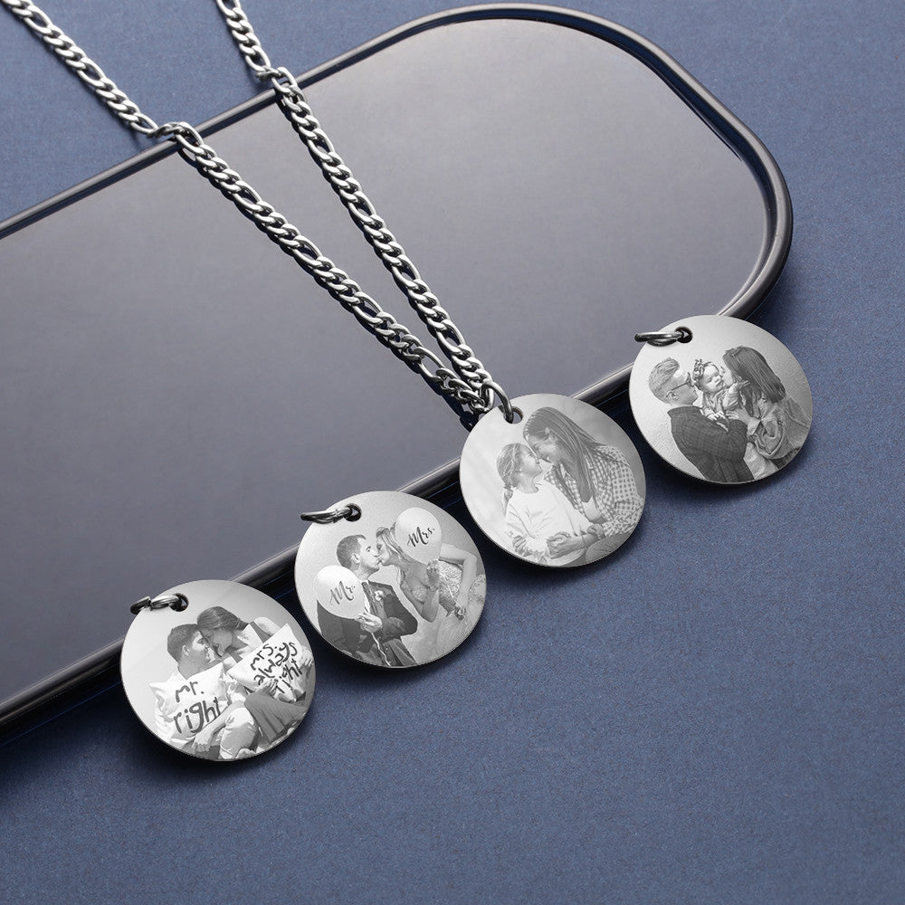 Stainless Steel Personalized Name Birthflower Pendant Necklace with Photo