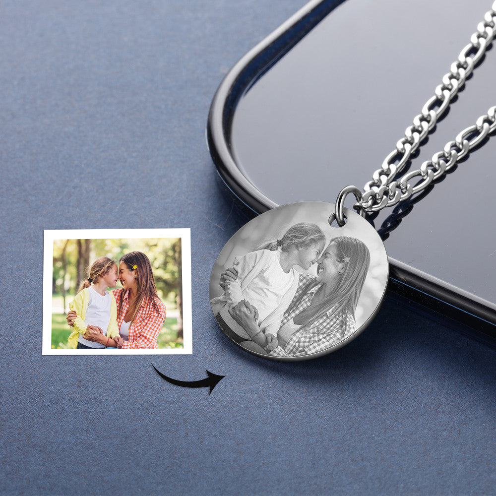 Stainless Steel Personalized Name Birthflower Pendant Necklace with Photo