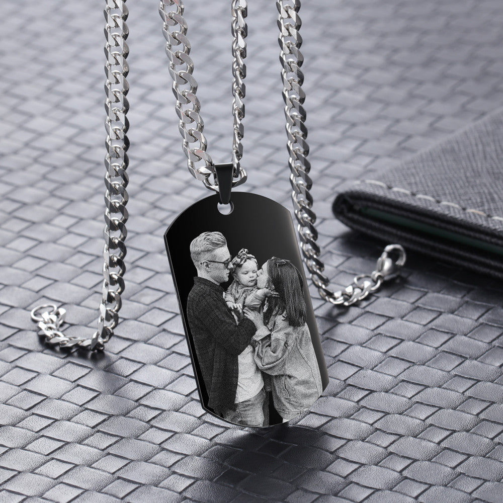Persinalized Photo Black Shield Pendant Necklace