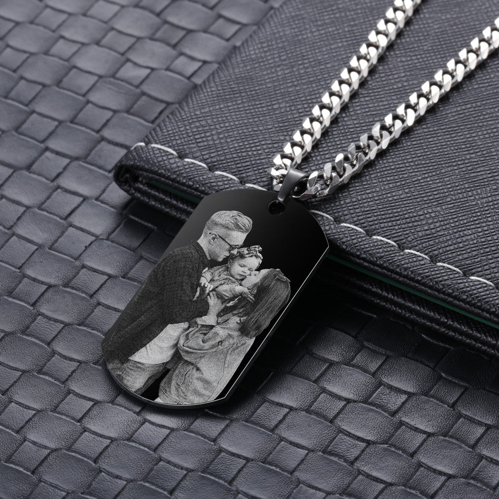 Persinalized Photo Black Shield Pendant Necklace