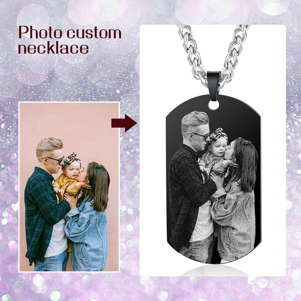 Persinalized Photo Black Shield Pendant Necklace