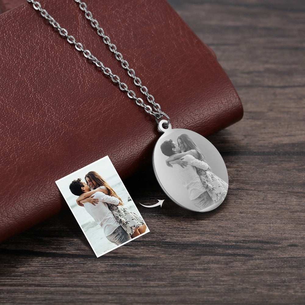 Engraving Stainless Steel Photo Necklace