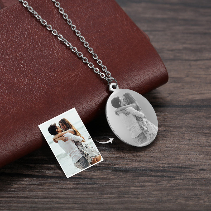 Engraving Stainless Steel Photo Necklace