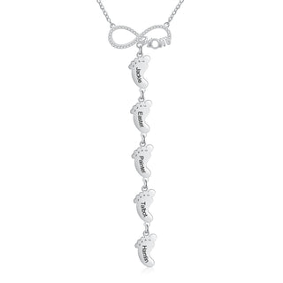Personalized Rhodium Plated Infinity Baby Feet Necklace