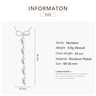 Personalized Rhodium Plated Infinity Baby Feet Necklace