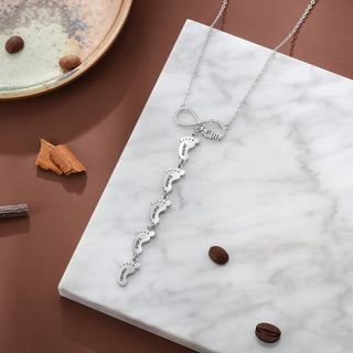 Personalized Rhodium Plated Infinity Baby Feet Necklace
