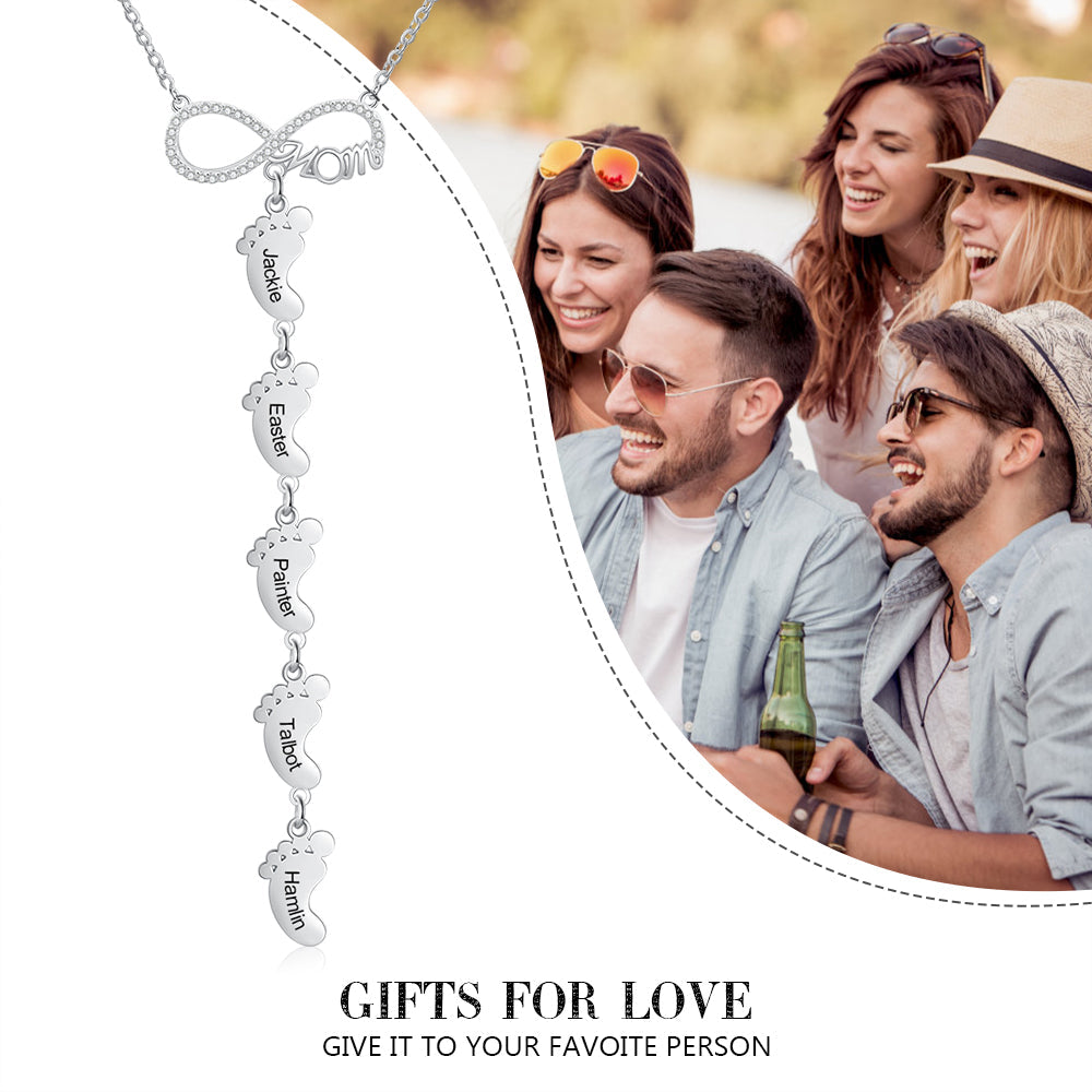 Personalized Rhodium Plated Infinity Baby Feet Necklace