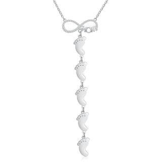 Personalized Rhodium Plated Infinity Baby Feet Necklace