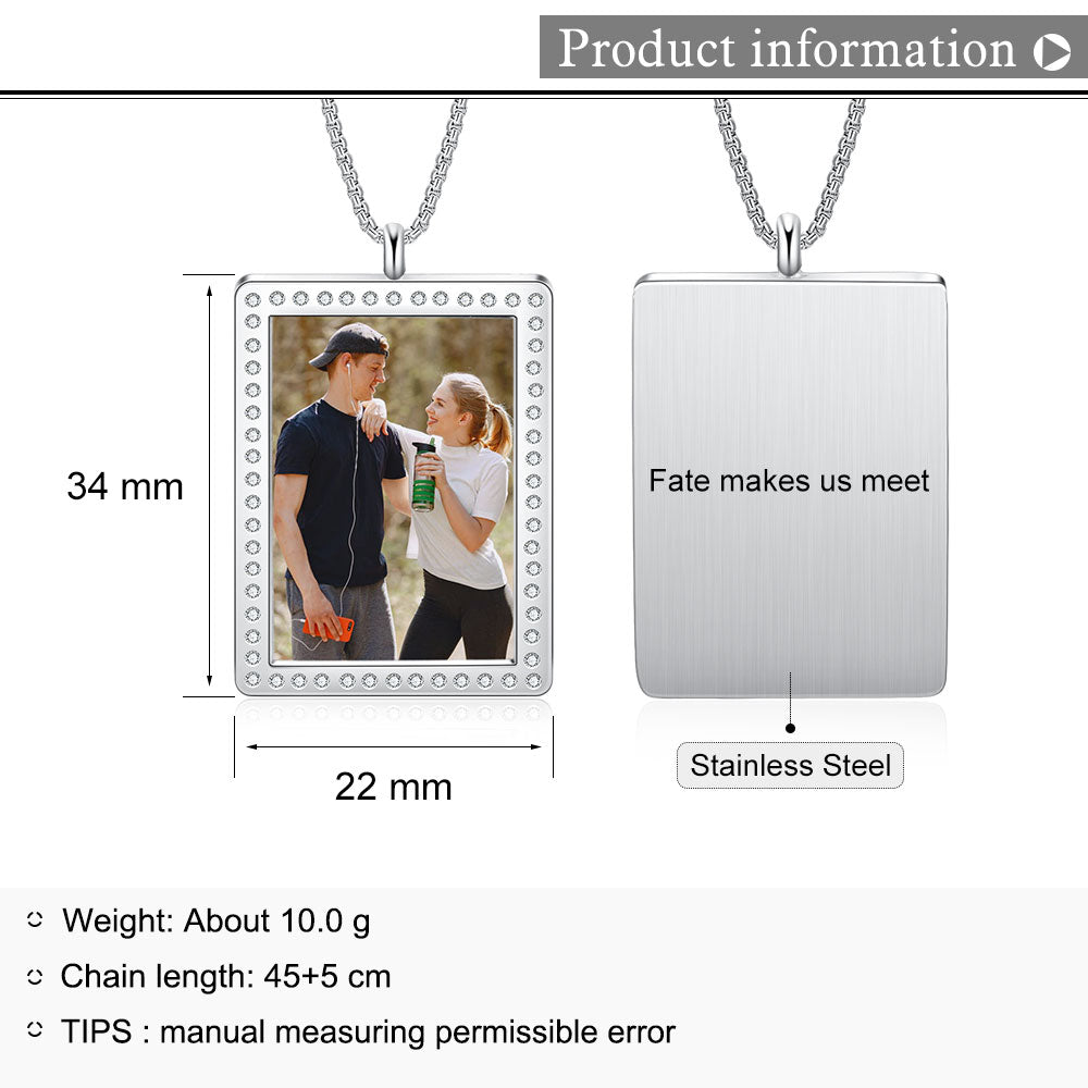 Stainless Steel Rectangle Photo Pendant Necklaces