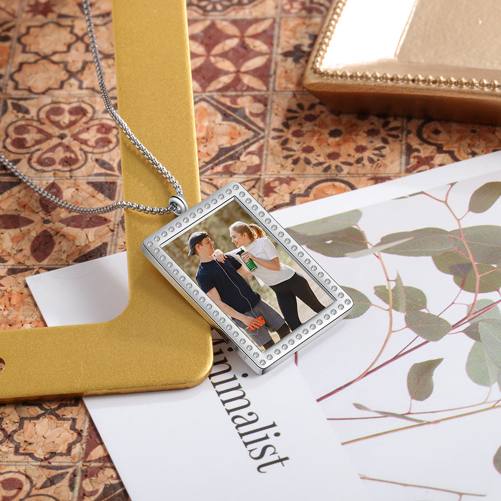 Stainless Steel Rectangle Photo Pendant Necklaces