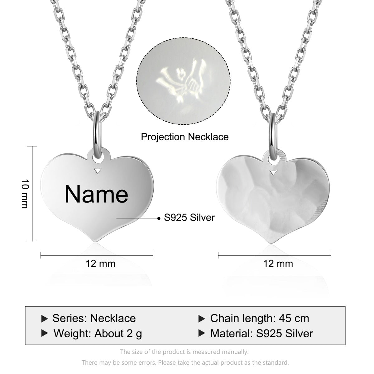 Personalized S925 Silver Projection Heart Necklace