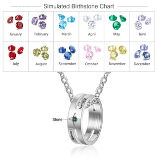 Stainless Steel Birthstone Ring Couple Necklace