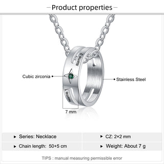 Stainless Steel Birthstone Ring Couple Necklace