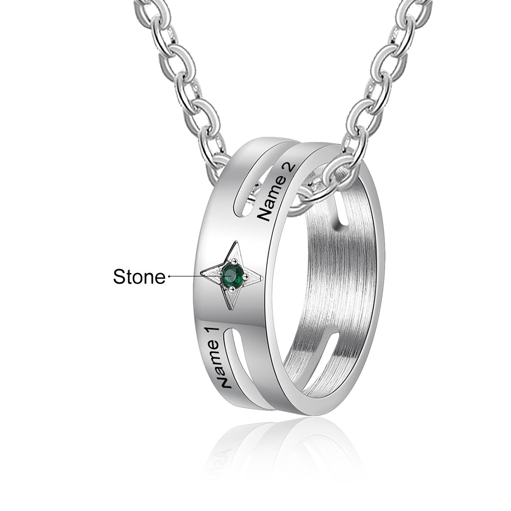 Stainless Steel Birthstone Ring Couple Necklace