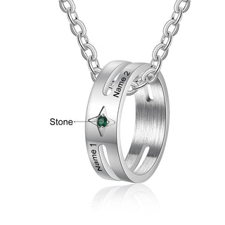 Stainless Steel Birthstone Ring Couple Necklace