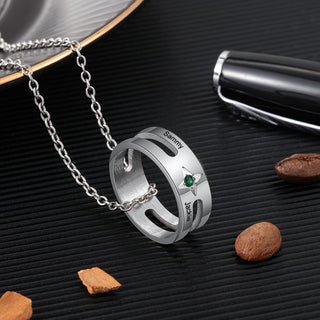 Stainless Steel Birthstone Ring Couple Necklace