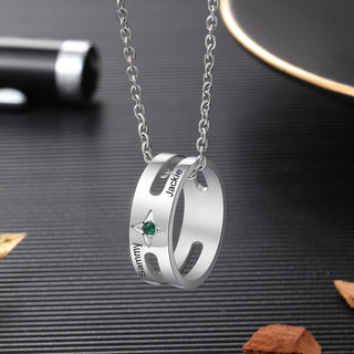 Stainless Steel Birthstone Ring Couple Necklace