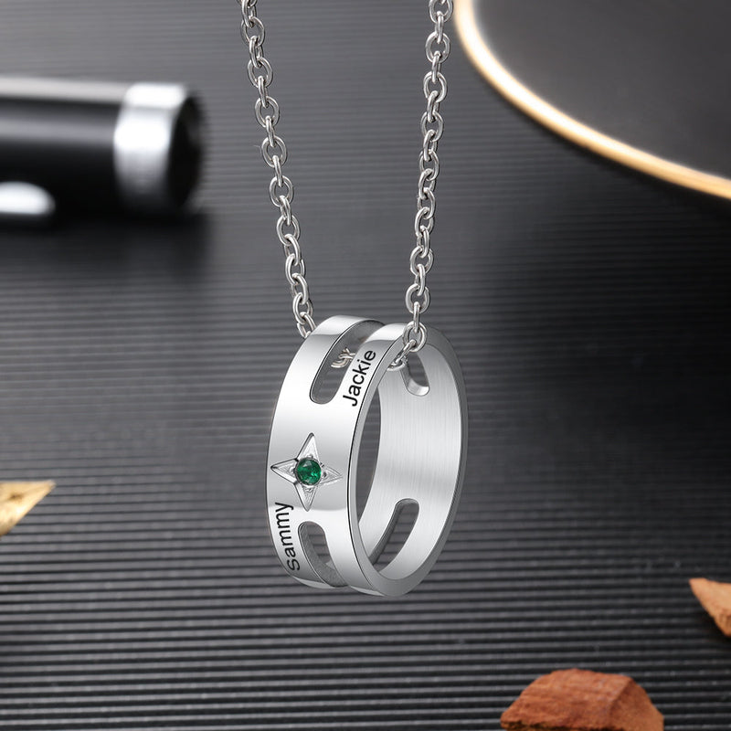 Stainless Steel Birthstone Ring Couple Necklace