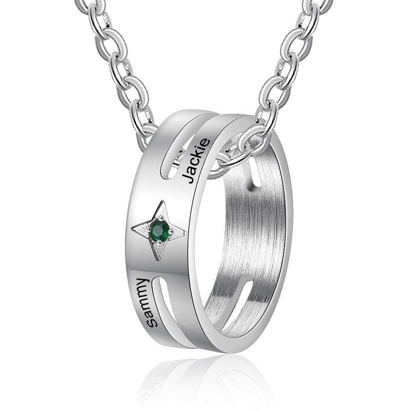 Stainless Steel Birthstone Ring Couple Necklace