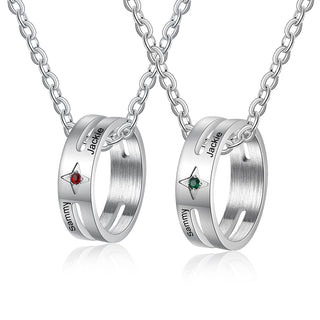 Stainless Steel Birthstone Ring Couple Necklace