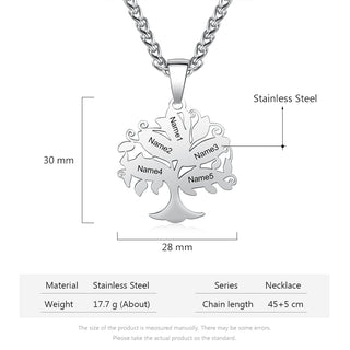 Personalized Stainless Steel Life of Tree Necklace