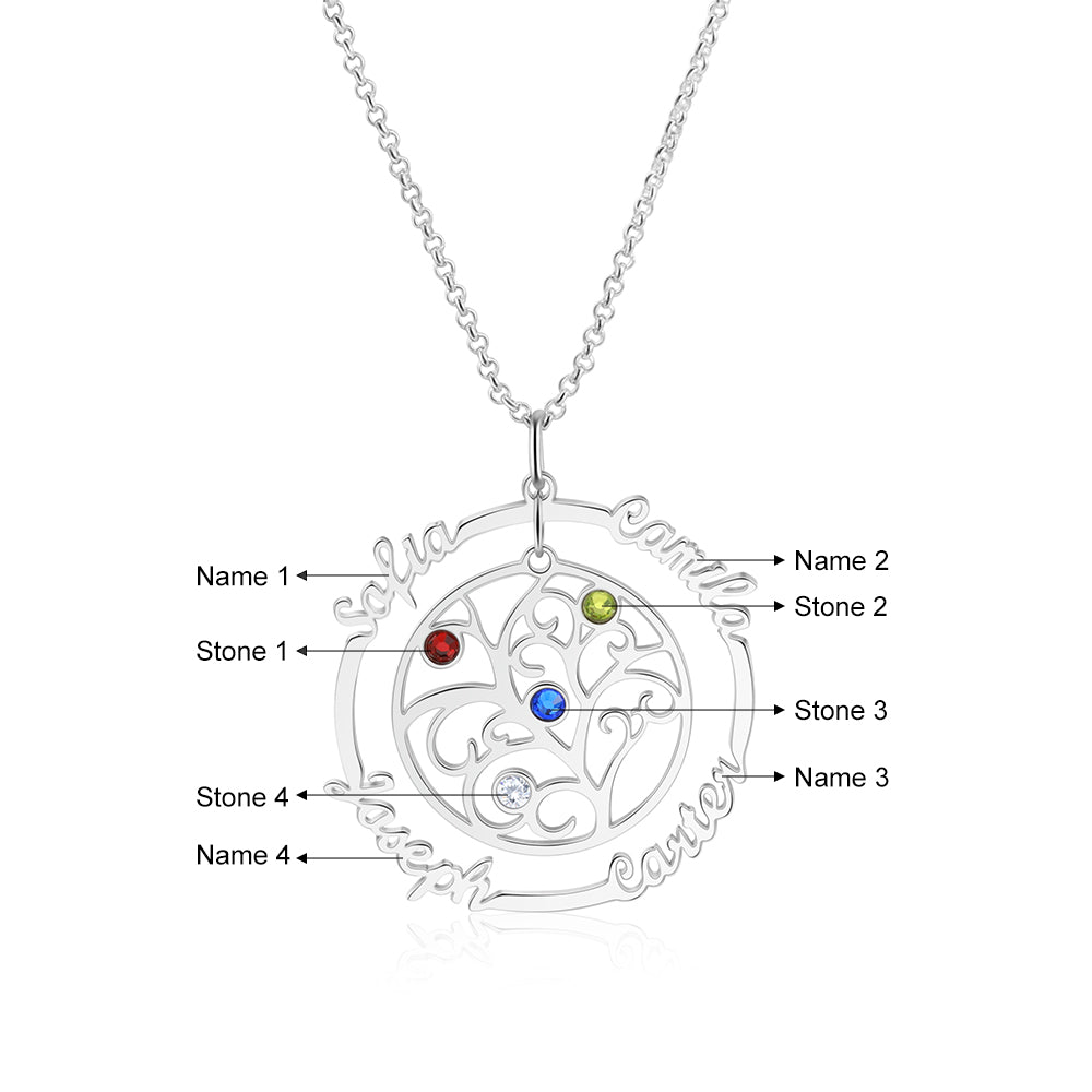 Personalized Rhodium Plated Tree of Life Name Necklace