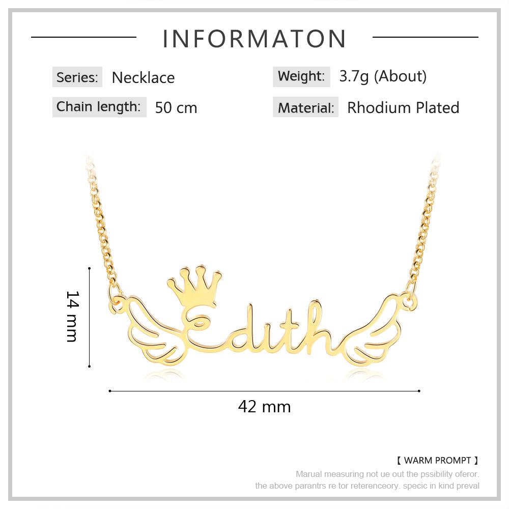 Personalized Crown Wing Name Necklace