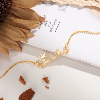 Personalized Crown Wing Name Necklace
