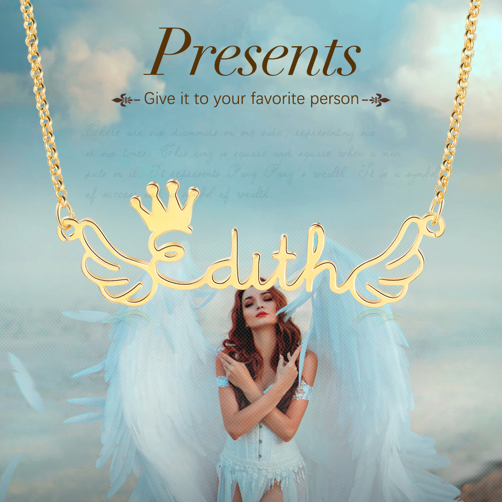 Personalized Crown Wing Name Necklace