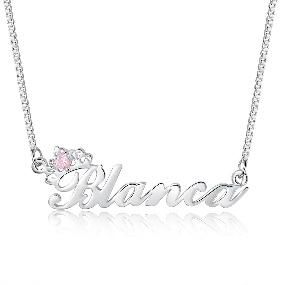 Birthstone & Engraved Name Necklace