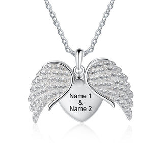 Personalized Rhodium Plated Wing Heart Necklace