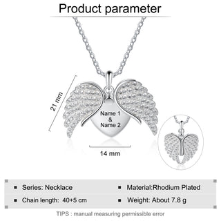 Personalized Rhodium Plated Wing Heart Necklace