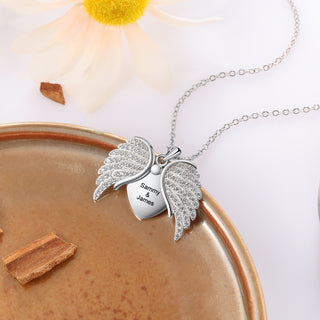 Personalized Rhodium Plated Wing Heart Necklace
