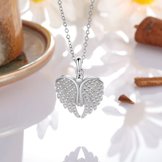 Personalized Rhodium Plated Wing Heart Necklace